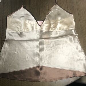 Luxurious Cream and Brown 100% Silk  Chemise
